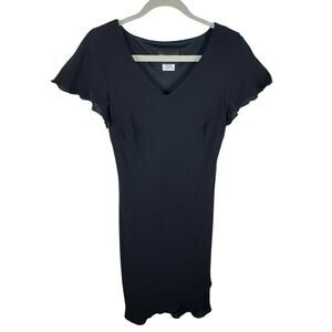 S.L. Fashions Vintage Black V-Neck Short Sleeve‎ Midi Dress 10